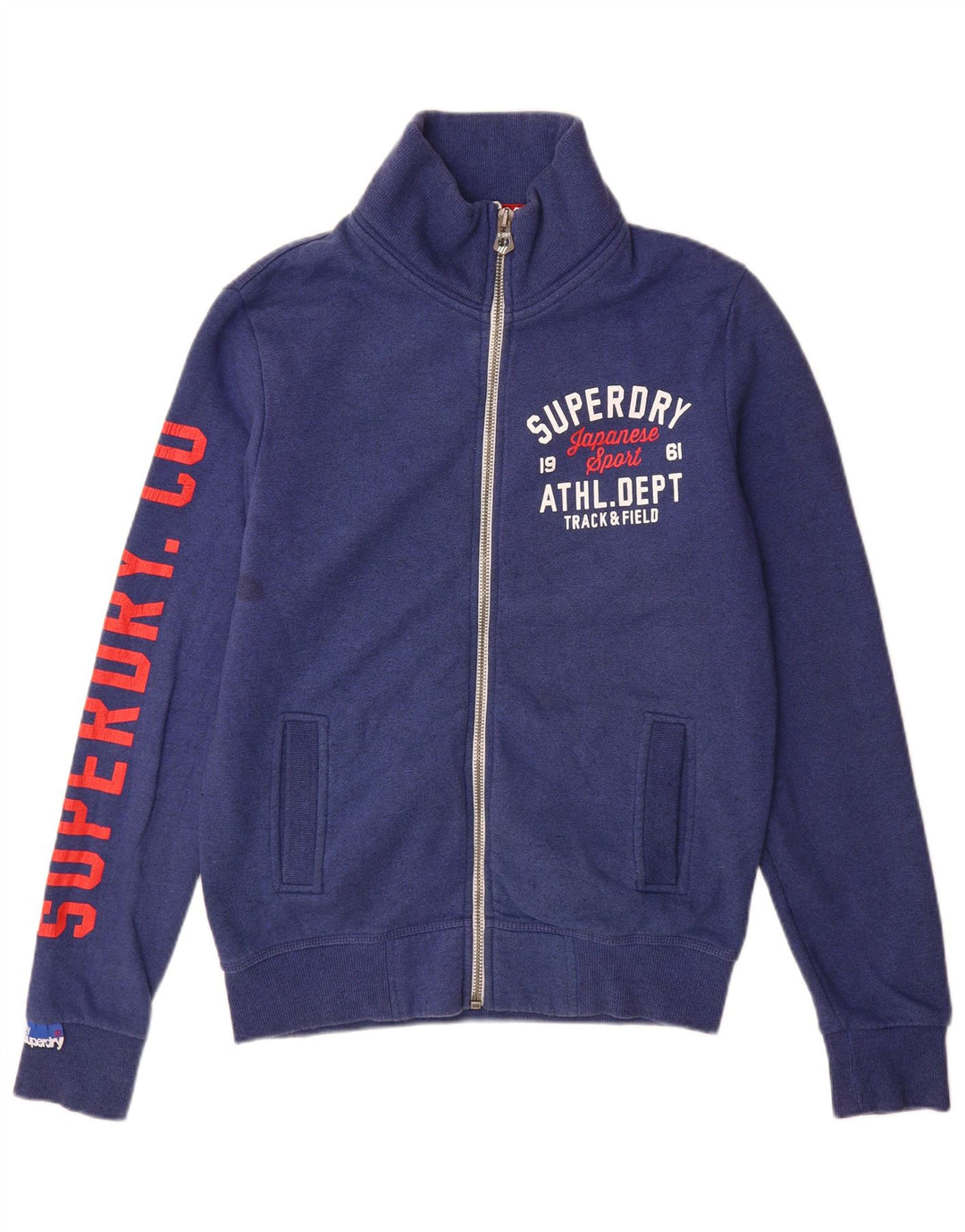 Jachetă de top pentru trening grafic Superdry pentru bărbați, bumbac mediu albastru bleumarin