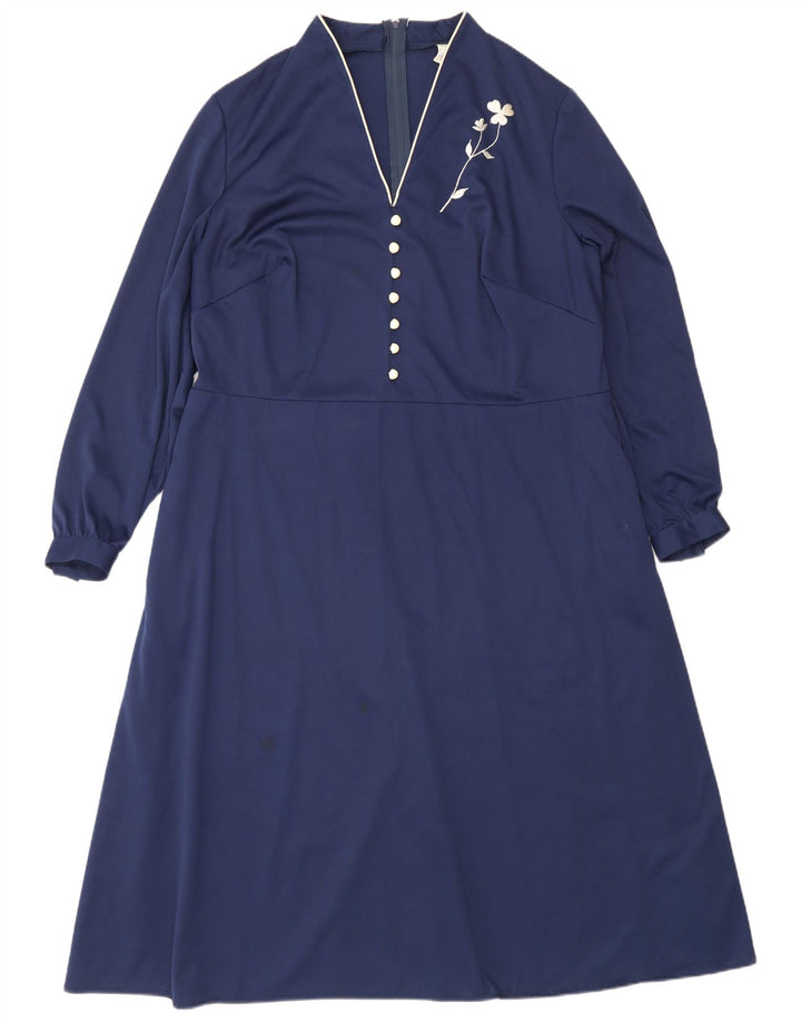 Rochie maxi cu mâneci lungi vintage pentru femei IT 50 XL bleumarin poliester