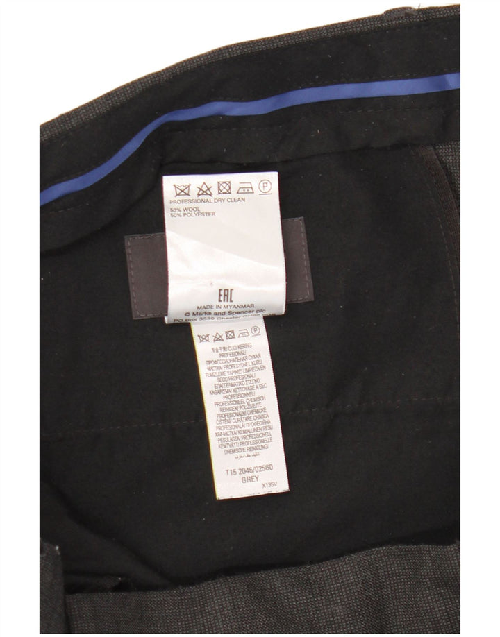 Marks & Spencer Pantaloni de costum croiți pentru bărbați L36 L33 Lână cu carouri gri
