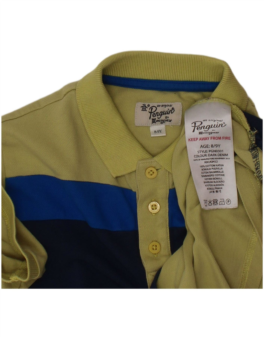 PENGUIN Tricou polo pentru baieti 8-9 ani bumbac color bloc verde