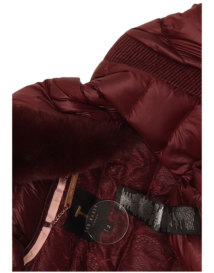 Palton căptușit cu glugă pentru femei Ted Baker Mărimea 2 Poliamidă Burgundy mic