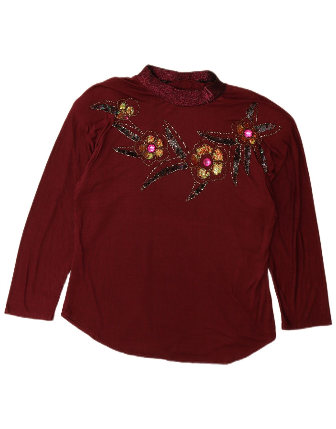 VINTAGE Top pentru femei cu mânecă lungă UK 14 mare Burgundy Floral