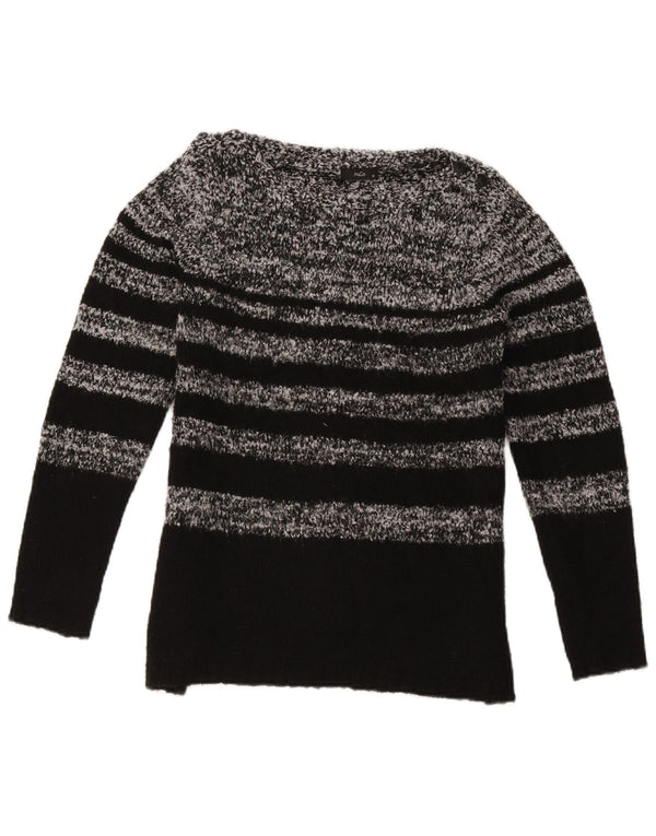 Pulover pentru femei M&Co cu gât de barcă UK 12 Medium Negru cu dungi acrilice