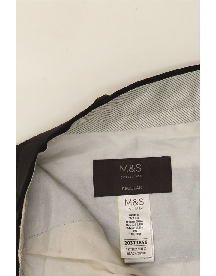 MARKS & SPENCER Pantaloni de costum pentru bărbați, cu ajustare normală, L36 L33, poliester negru