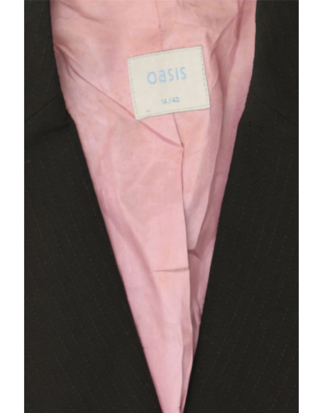 OASIS Womens 1 Button Blazer Jacket UK 14 Medium Black Pinstripe Polyester Vintage Oasis and Second-Hand Oasis from Messina Hembry 
