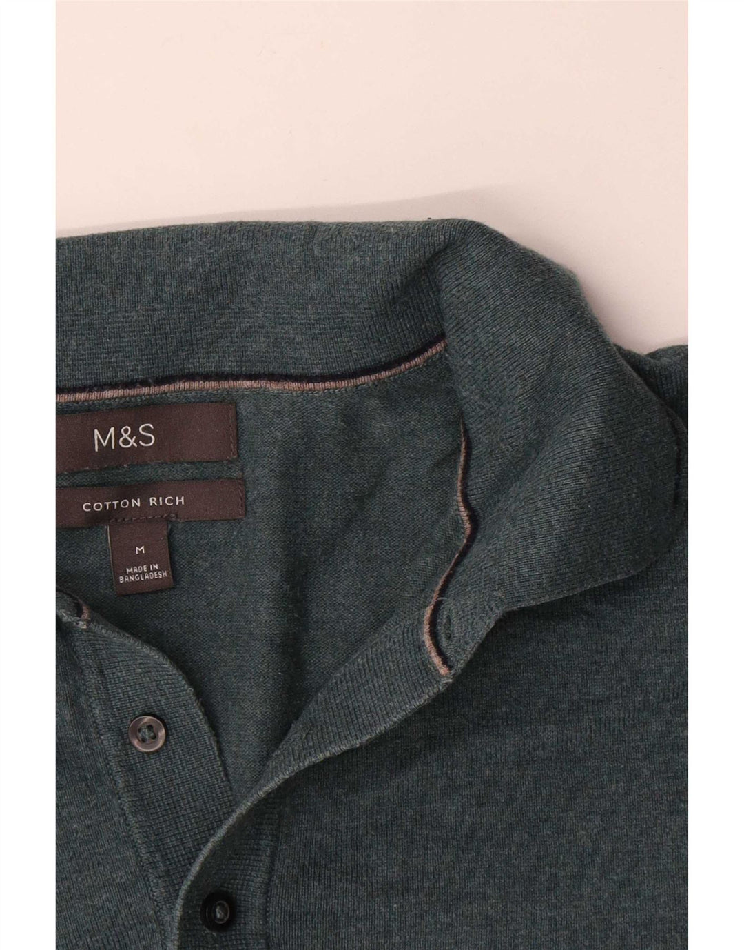 Pulover pentru bărbați Marks & Spencer, cu gât polo, bumbac verde mediu