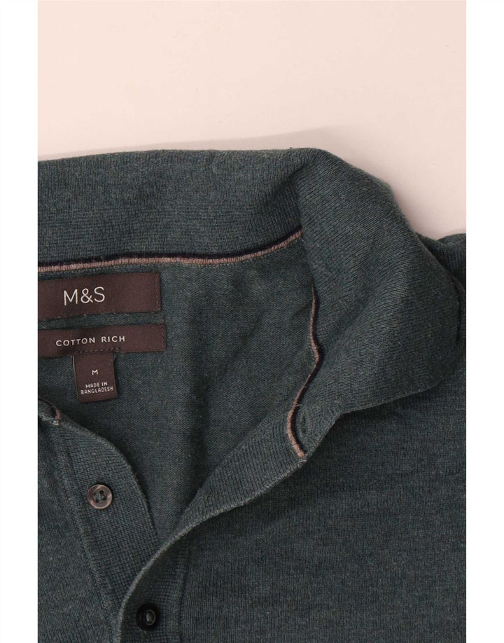 Pulover pentru bărbați Marks & Spencer, cu gât polo, bumbac verde mediu