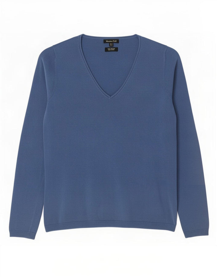 Massimo Dutti Pulover cu decolteu în V pentru femei UK 10 Bumbac albastru mic