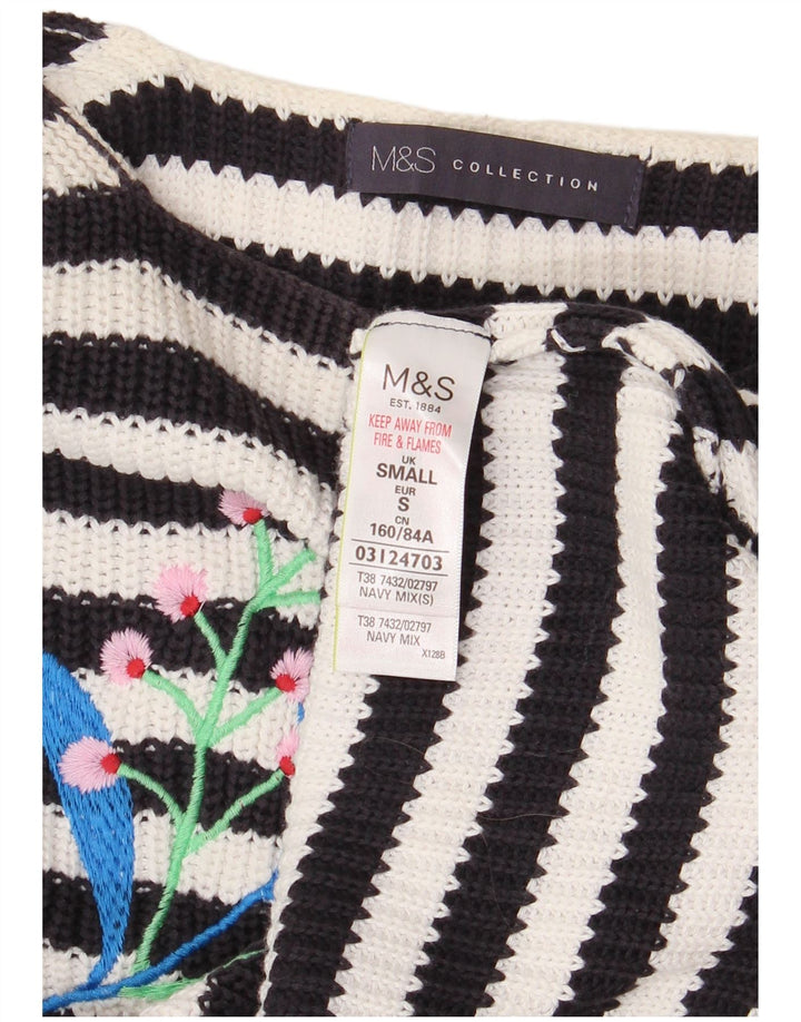 MARKS & SPENCER Pulover pentru damă cu gât de barcă UK 10 Mic, negru, floral
