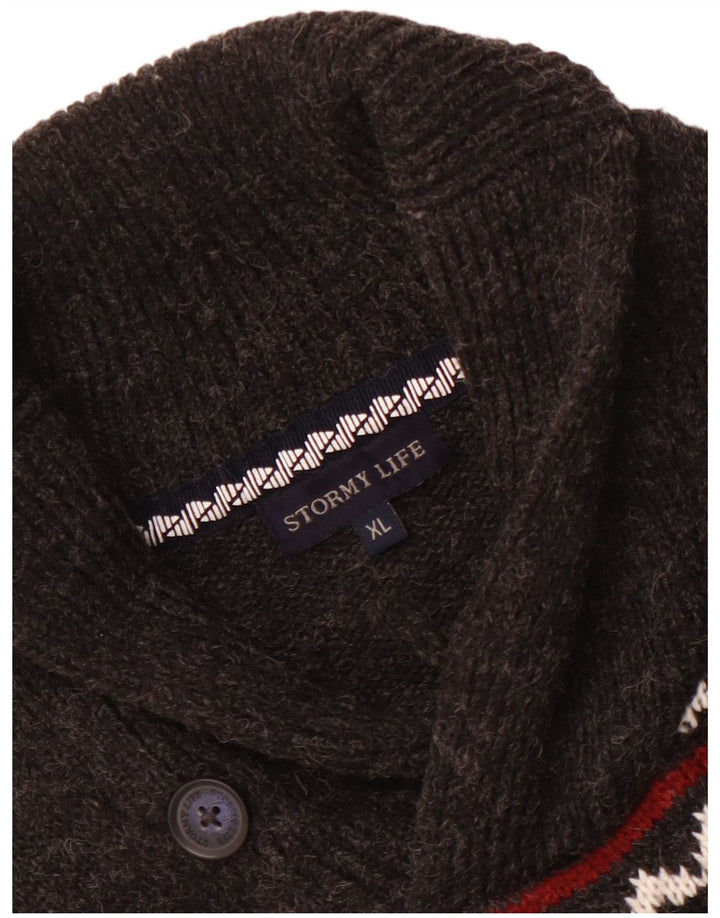 Pulover vintage pentru bărbați cu gât șal, mediu gri, Fair Isle