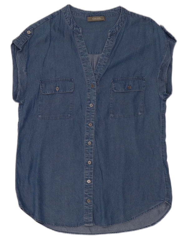 Cămașă de blugi supradimensionată militară cu mânecă scurtă pentru femei Oasis UK 10 Small Blue
