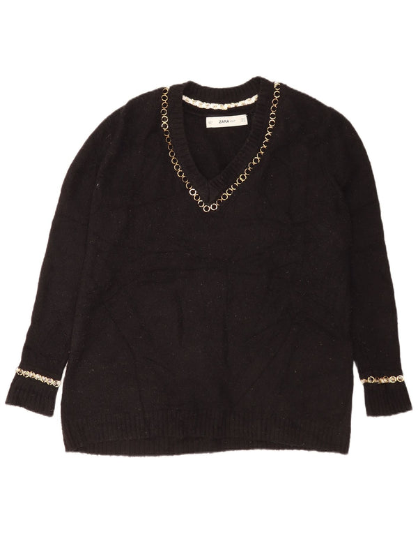 Pulover de damă Zara supradimensionat cu decolteu în V UK 10, mic, negru, acrilic