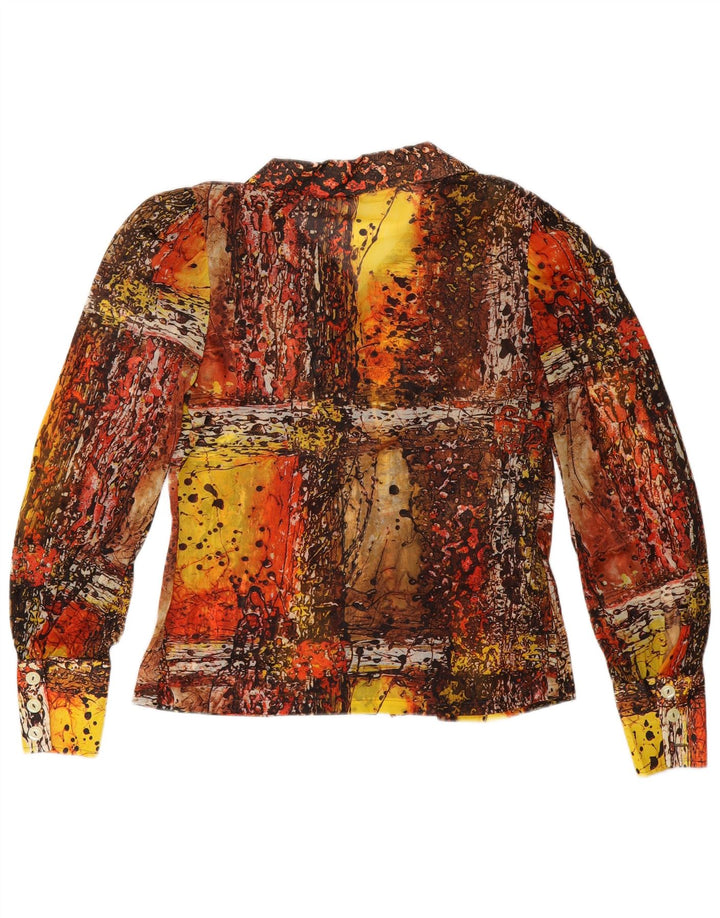 Bluză de cămașă cu model abstract pentru femei vintage UK 12 Medium Multicolor