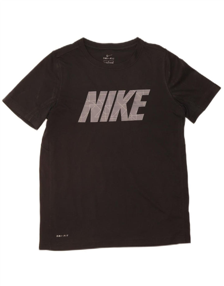 NIKE Boys Dri Fit Graphic T-Shirt Top 12-13 Years Large Black Polyester