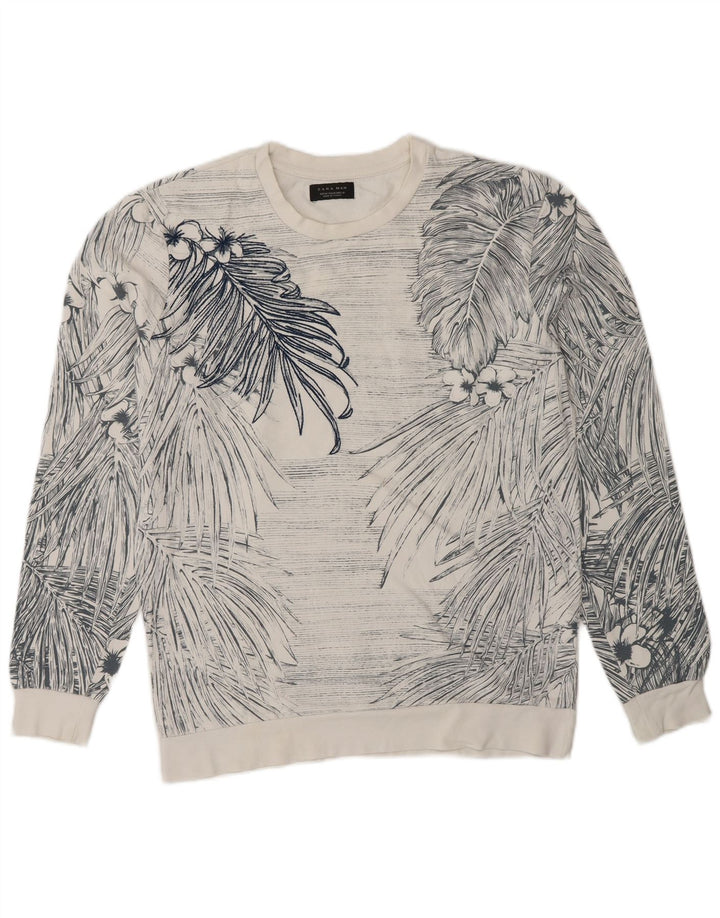 Pulover pentru bărbați Zara, bumbac, floral, alb mediu