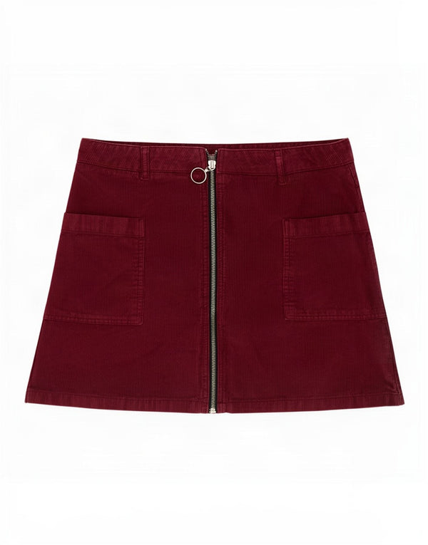 Topshop Womens Moto Mini Corduroy Skirt UK 12 Medium W32 Burgundy Cotton