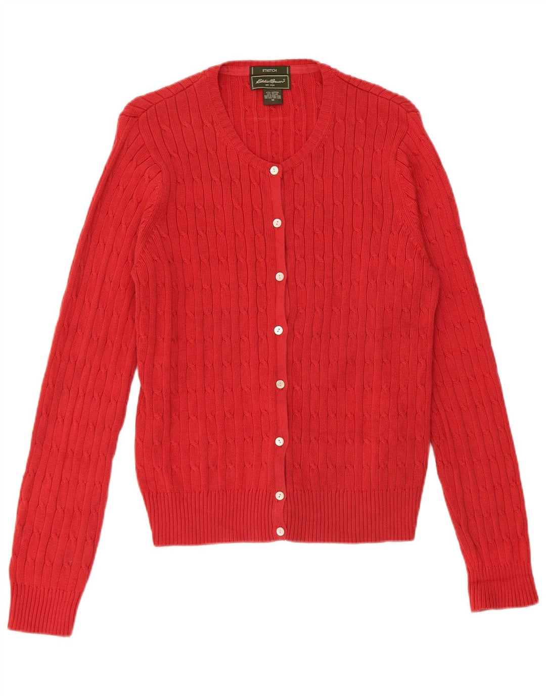 Pulover cardigan elastic pentru femei Eddie Bauer UK 14 Bumbac roșu mediu