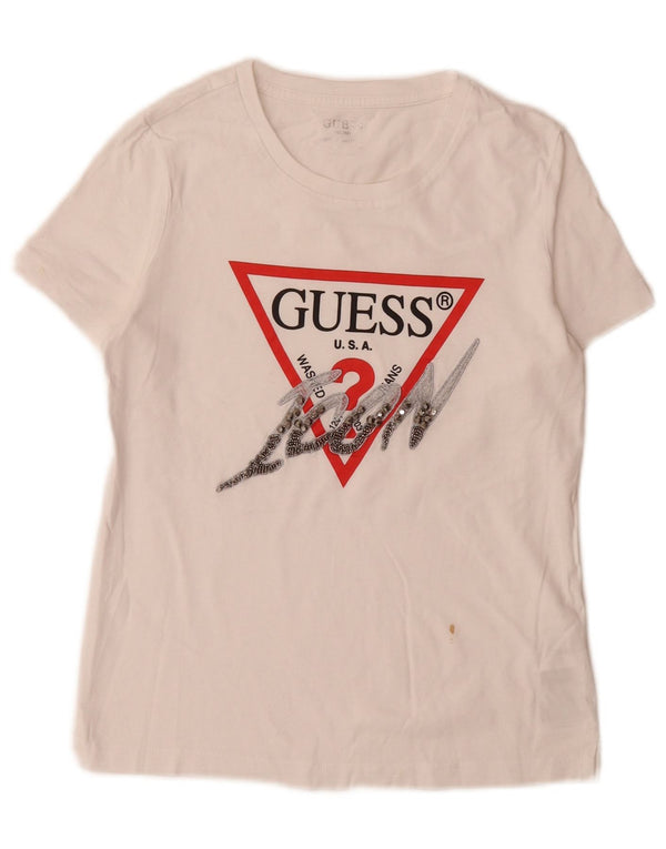 Tricou grafic Guess pentru femei Slim Fit UK 6 XS Bumbac alb
