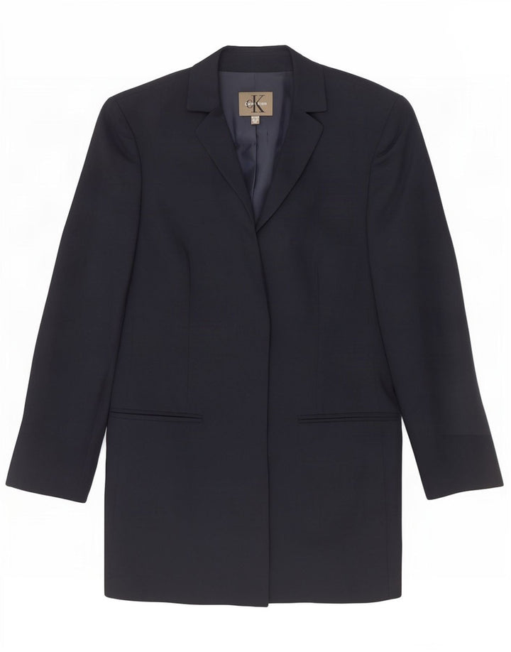 Calvin Klein Womens Longline Blazer Jacket EU 40 Medium Bluemarin Blue