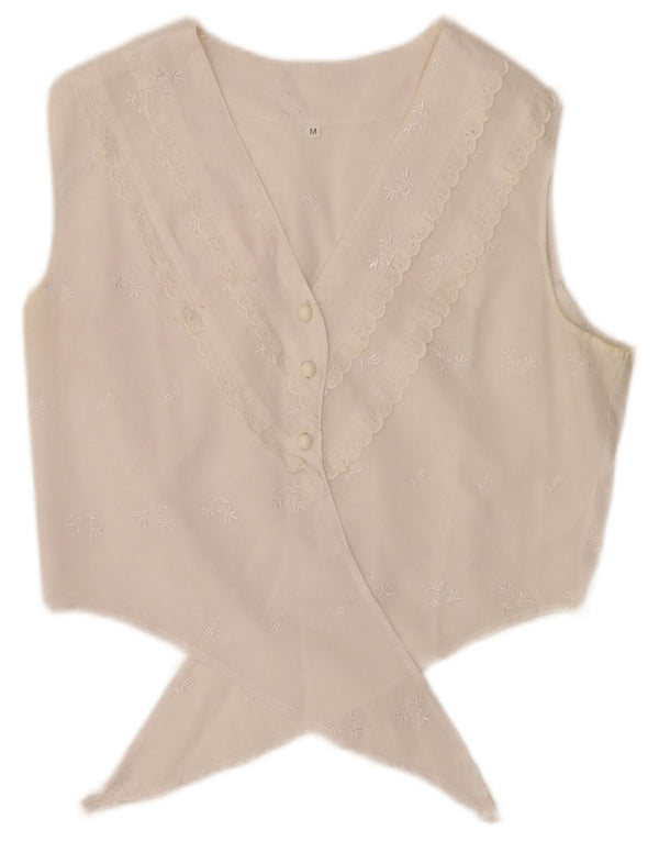 Bluză de cămașă cu cravată în față pentru femei vintage UK 12 Medium White Floral