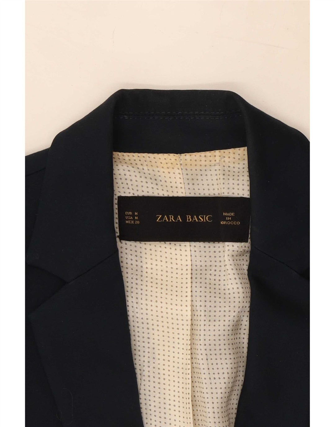 Zara Womens 1 Button Blazer Jacket UK 12 Medium Navy Blue Cotton