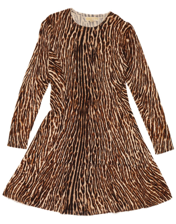 Rochie jumper pentru femei Michael Kors UK 12, maro mediu, bumbac cu imprimeu animal