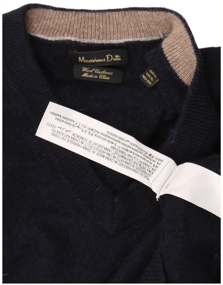 Pulover cu decolteu în V Massimo Dutti pentru femei UK 18 XL Lână bleumarin