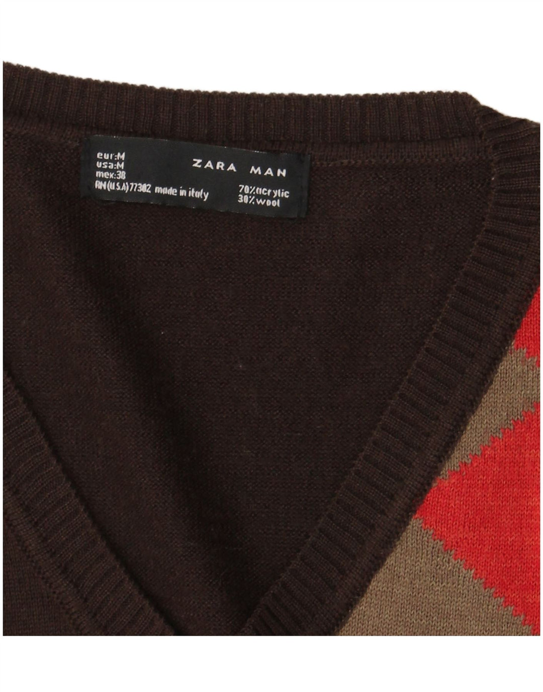 Pulover pentru bărbați Zara, cu decolteu în V, maro mediu Argyle/Diamond