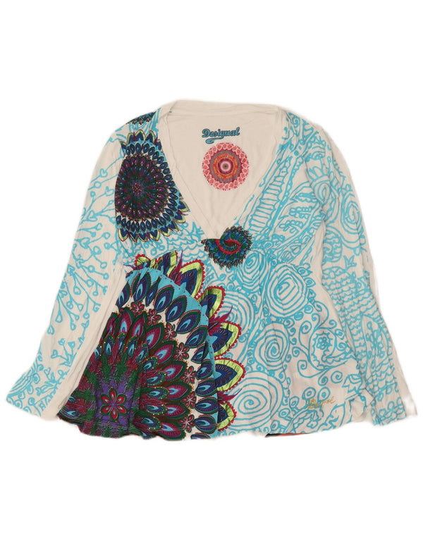 Top grafic pentru femei Desigual cu mânecă lungă UK 12 Medium White Floral Viscose