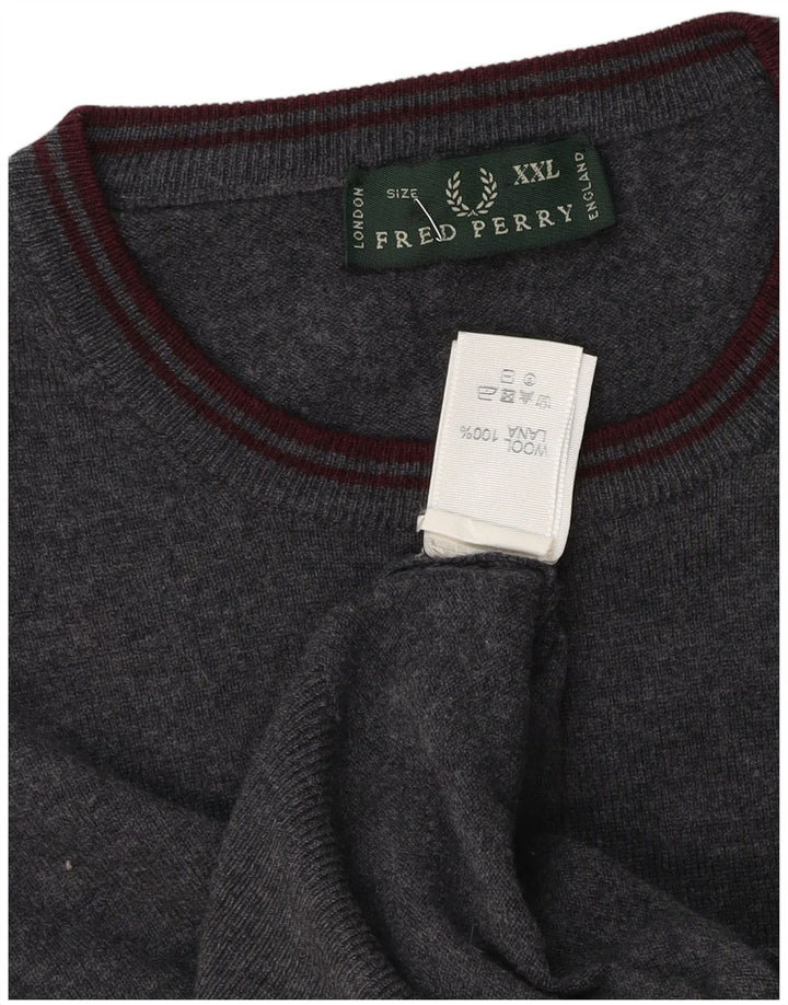 Fred Perry Pulover pentru bărbați cu gât crew, 2XL, lână gri