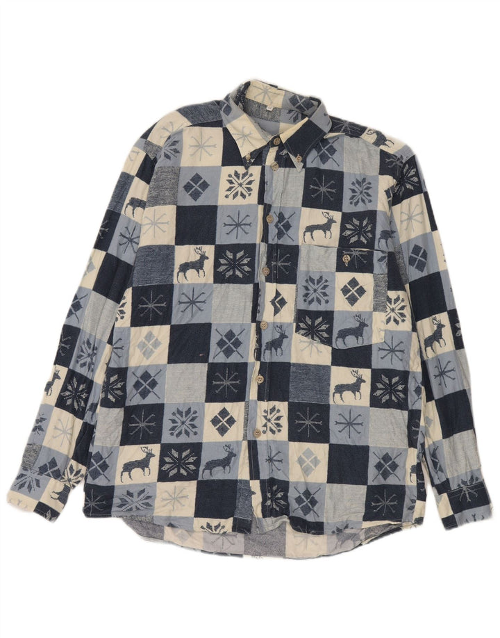 Cămașă Vintage pentru bărbați de flanel, mijlociu bleumarin Fair Isle