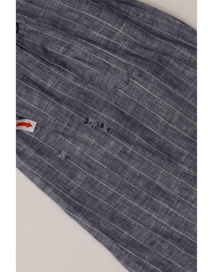 VINTAGE Mens Shirt XL Blue Pinstripe Linen