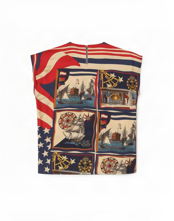 Bluză Vintage pentru femei UK 12 Medium Multicolore Nautic