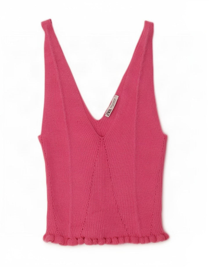Top Crop tricot pentru femei Zara UK 12 Roz mediu