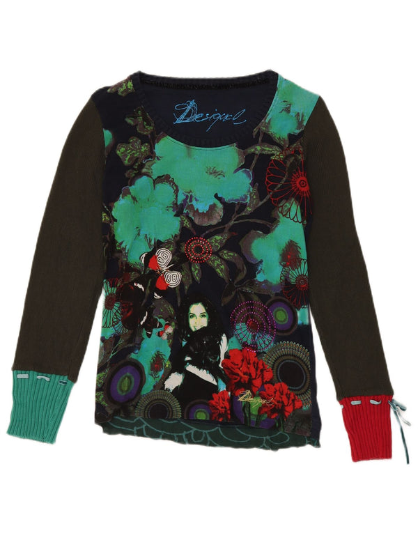 DESIGUAL Top grafic pentru femei cu mânecă lungă UK 12 Medium Multicolor Floral
