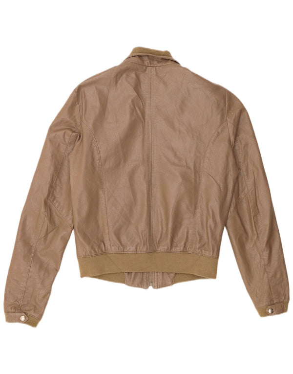 Jachetă Bomber din piele vintage pentru femei UK 18 XL din piele kaki