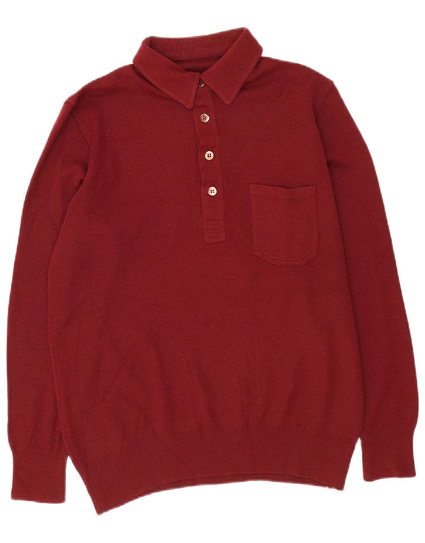 Pulover vintage pentru bărbați cu gât polo, burgundă medie