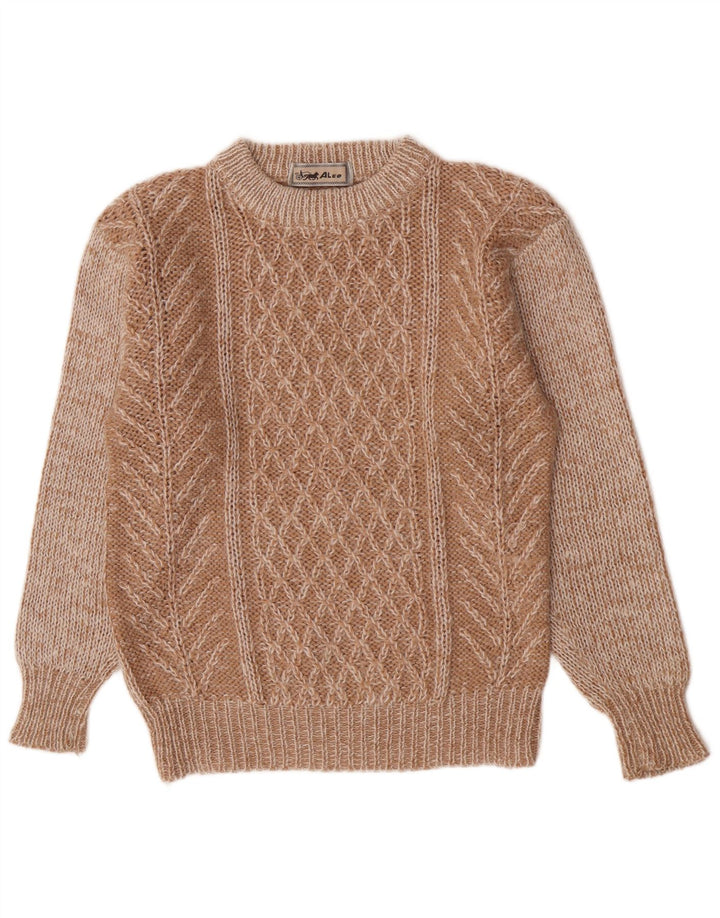 Pulover Vintage pentru bărbați, cu croială obișnuită, cu gât crew, maro mediu, geometric