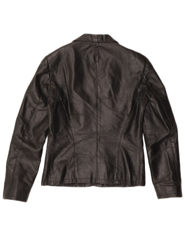 Sasch Womens 2 Button Leather Blazer Jacket UK 10 Small Black Leather