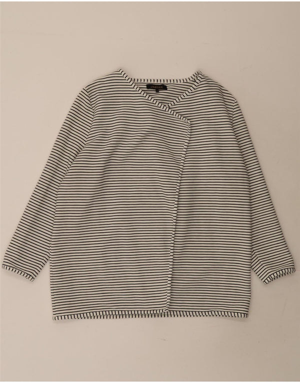 Pulover cardigan deschis pentru femei Jaeger UK 16, bumbac mare cu dungi albe