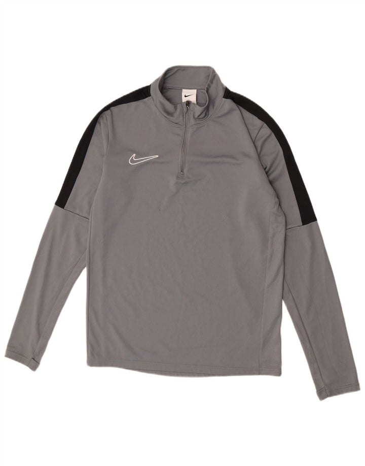 Tricou Nike Dri Fit pentru bărbați, cu fermoar și gât, cu mânecă lungă, gri mic, poliester color bloc