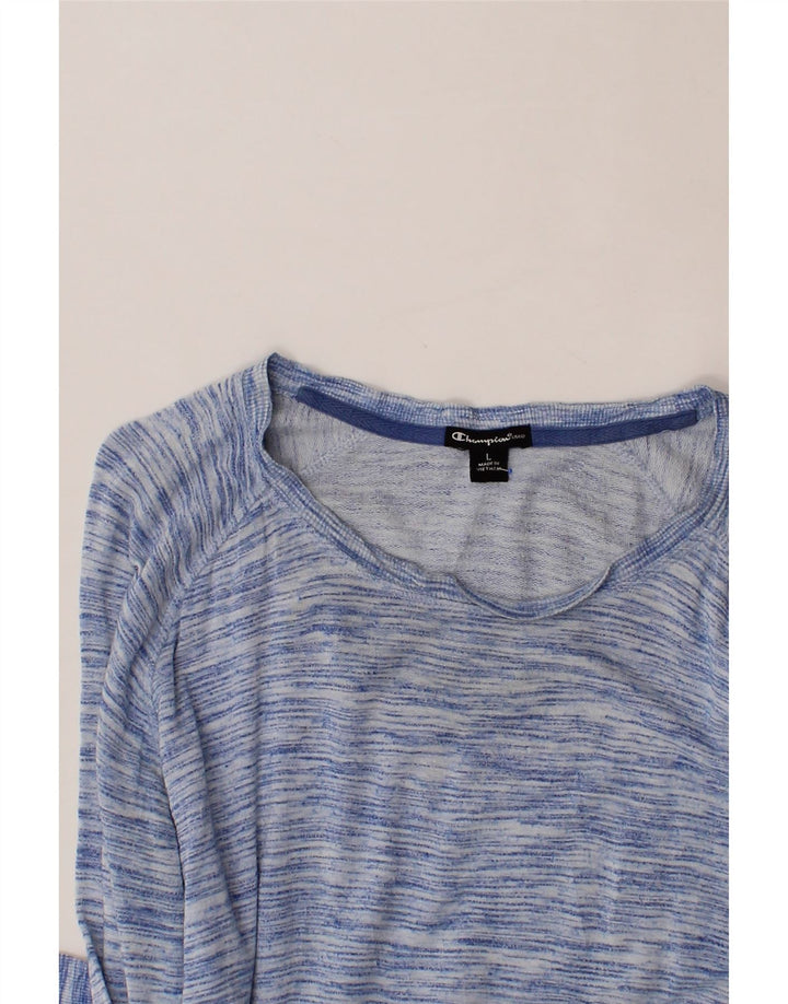 CHAMPION Womens Top Long Sleeve UK 16 Large Blue Flecked Viscose Vintage Champion and Second-Hand Champion from Messina Hembry 