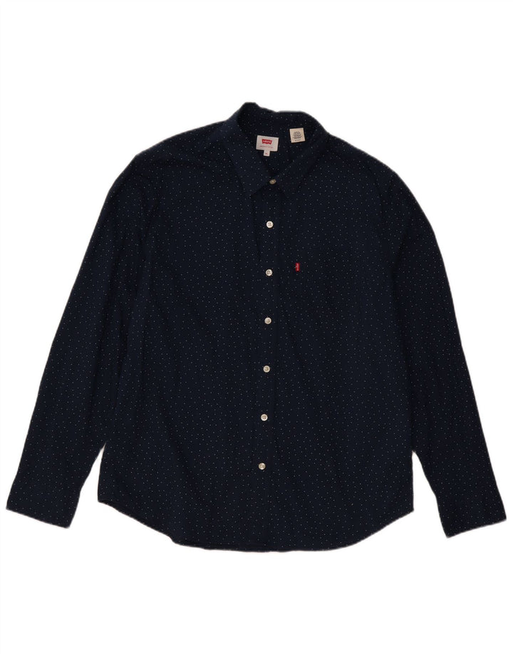 Cămașă pentru bărbați Levi's XL, albastru marin, bumbac cu pete, clasică