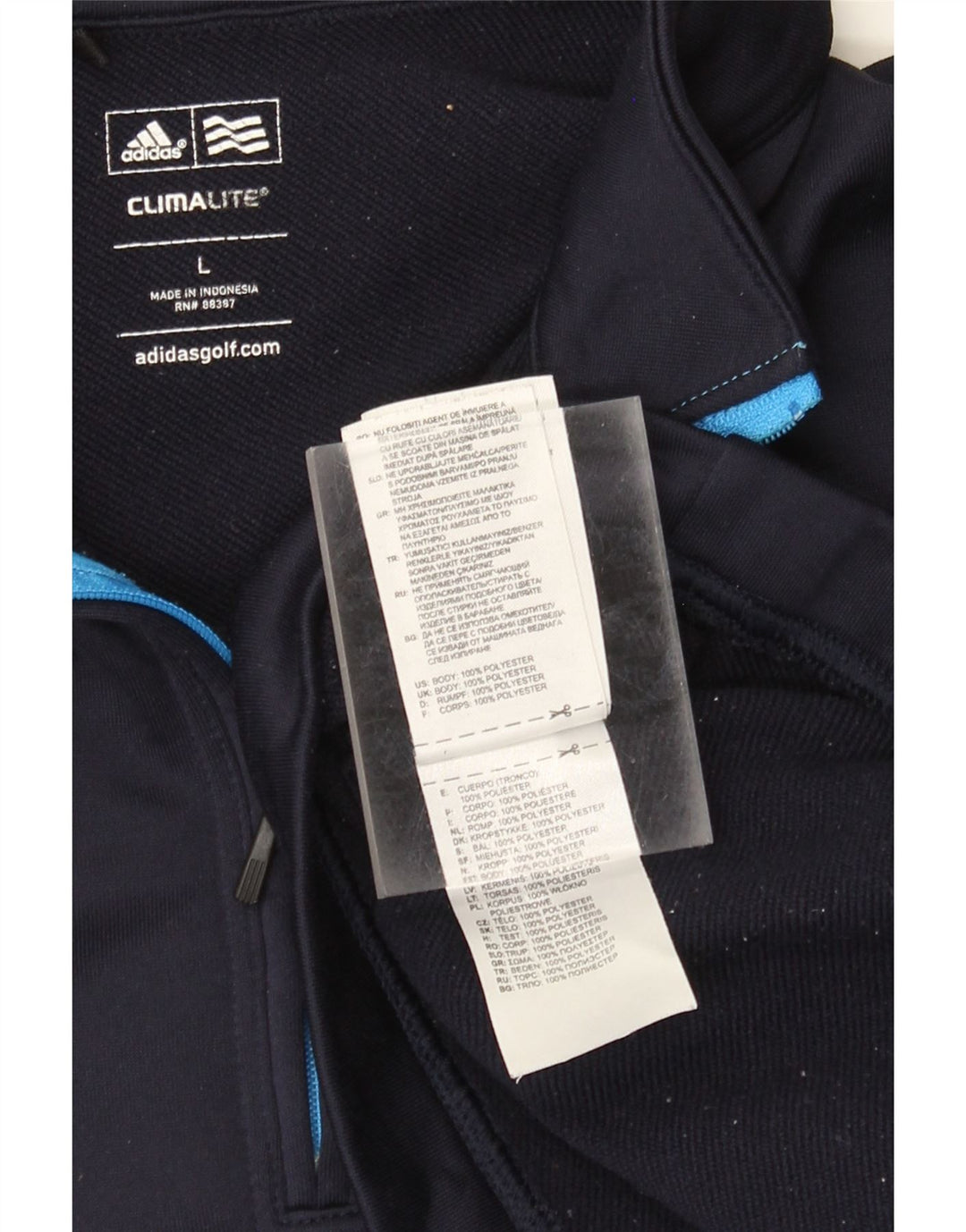 Pulover adidas Climalite pentru bărbați, cu fermoar, cu gât, poliester mare, albastru