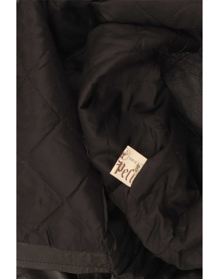 Palton din piele vintage pentru femei, cu tăiere largi, IT 40, negru mic