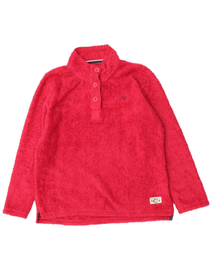 Crew Clothing Pulover din lână pentru femei cu gât cu nasturi UK 14, poliester roz mare