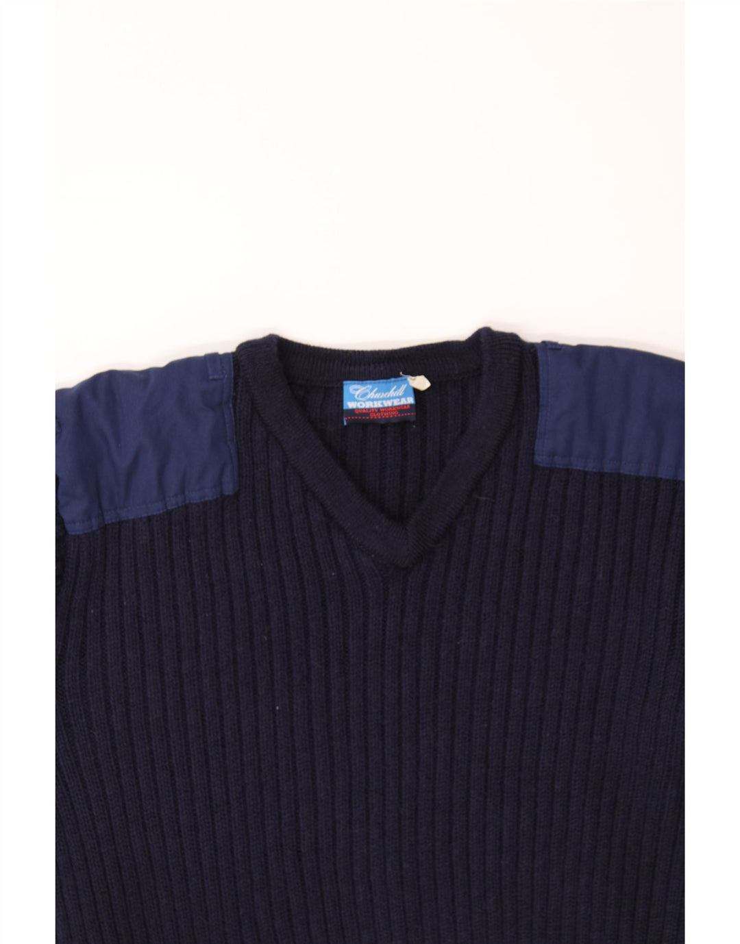 VINTAGE Womens V-Neck Jumper Sweater UK 14 Medium Navy Blue Wool Vintage Vintage and Second-Hand Vintage from Messina Hembry 
