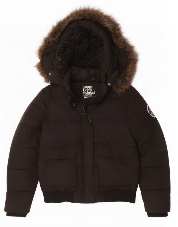 Jachetă supradimensionată cu glugă Superdry pentru femei UK 16 Poliester negru mare