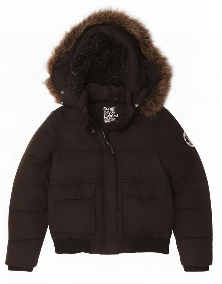 Jachetă supradimensionată cu glugă Superdry pentru femei UK 16 Poliester negru mare