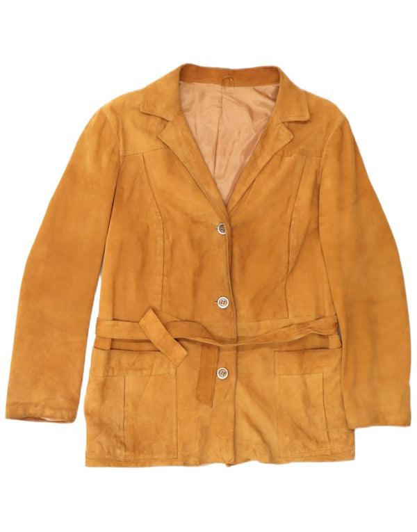 Blazer Vintage pentru femei cu 3 nasturi din piele intoarsa UK 14 din piele maro medie